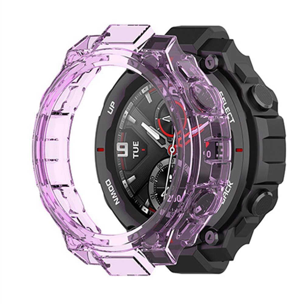 Doorschijnende Horloge Case Voor Amazfit T-Rex Horloge Beschermende Shell Bumper Frame Protector Voor Amazfit T-Rex Horloge accessoires: Purple