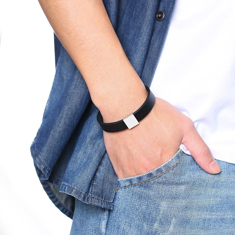 Heren accessoire sieraden eenvoudige stijl zwarte microvezel leren armband zwarte leren armband