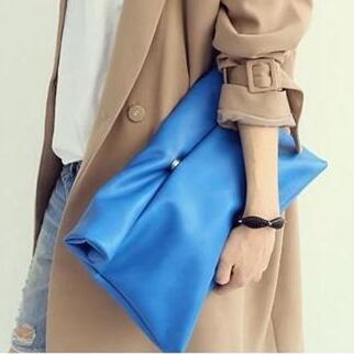 Kpop style candy color Women's Clutches women envelope bags PU leather clutch evening bag female wallet Black