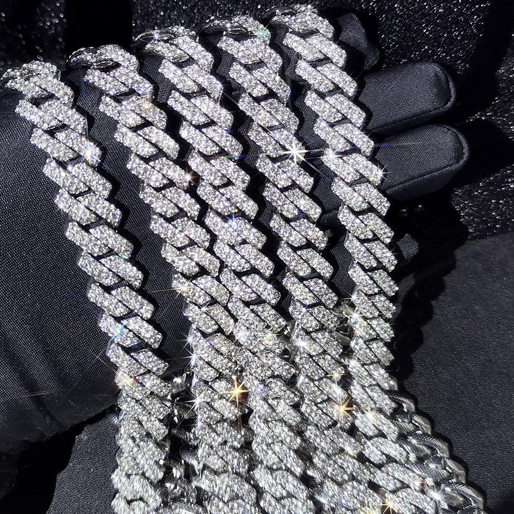 Iced Out Diamond Cuban Link Chain Necklace Men Women Rhinestone Paved Hip Hop Rhombus Cuban Necklaces Tennis Chain Jewelry