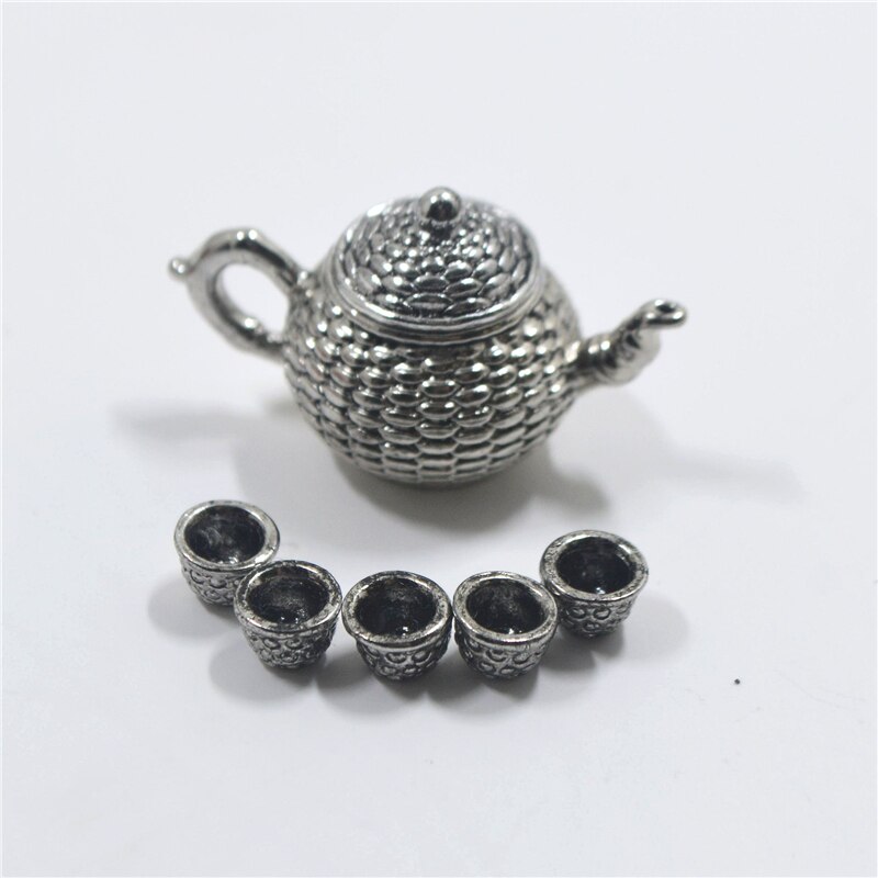 1/12 Dollhouse Miniature Accessories Mini Metal Kettle Simulation Furniture Tea Pot Kitchen Model Toys for Doll House Decoration: CZM1620b