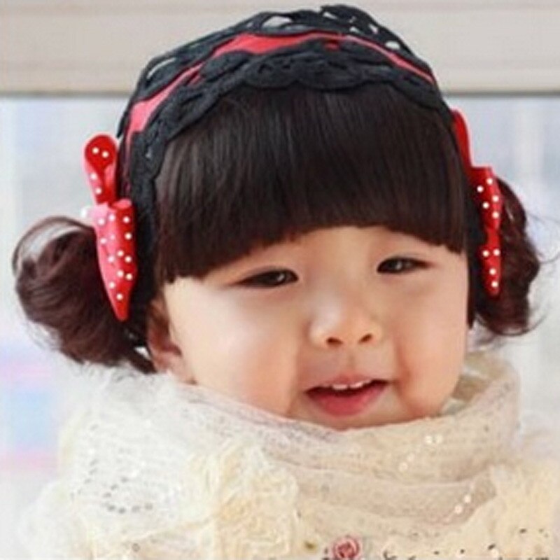 Black Bangs Headband Cute Baby Girls Black Hair Bangs Bowknot Head Band Photography Headbands Children's Headwear