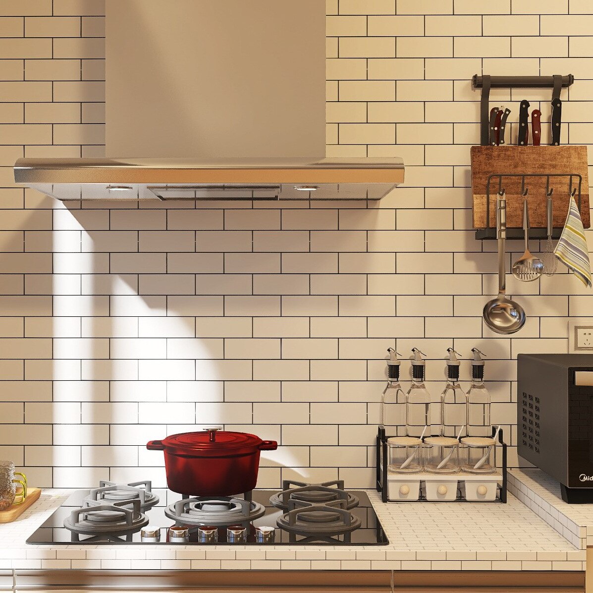 Sticky Wallpaper Imitation Ceramic Tile Grid From Kitchen Stickers Waterproof and Oil Thickening The Bathroom Toilet Wallpaper: Style 1