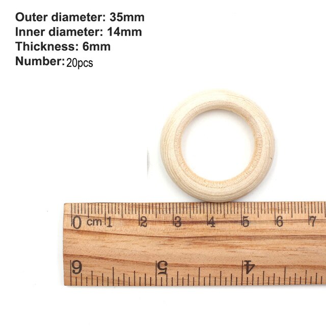 15-100mm Unfinished Wooden Rings for Crafts Natural Wood Rings DIY Wood Hoops Ornaments Connectors Jewelry Making Ring Pendant: 35mm 20pcs