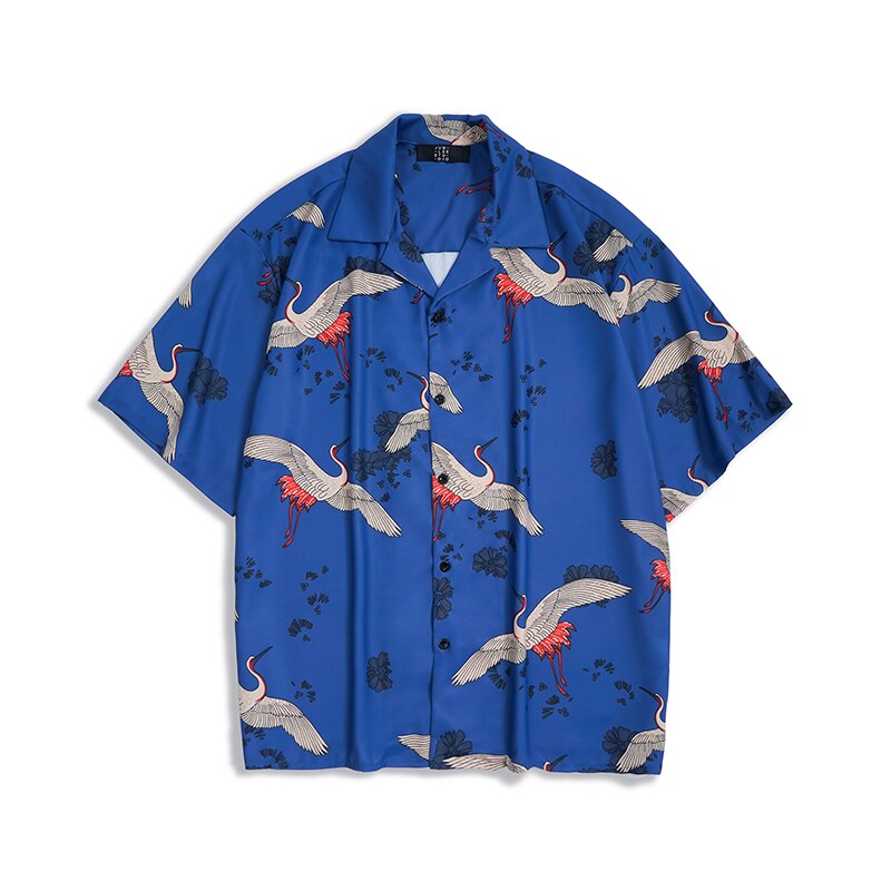 Sommer løs kortærmet skjorte herretøj ulzzang koreansk stil tøj krantryk hawaiiansk hiphop oversized skjorte til mænd