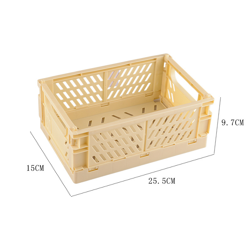 Cesta de almacenamiento plegable de escritorio Ins, caja de almacenamiento apilable de plástico para artículos diversos, juguete, aperitivos, organizador de escritorio Kawaii para estudiantes: YELLOW