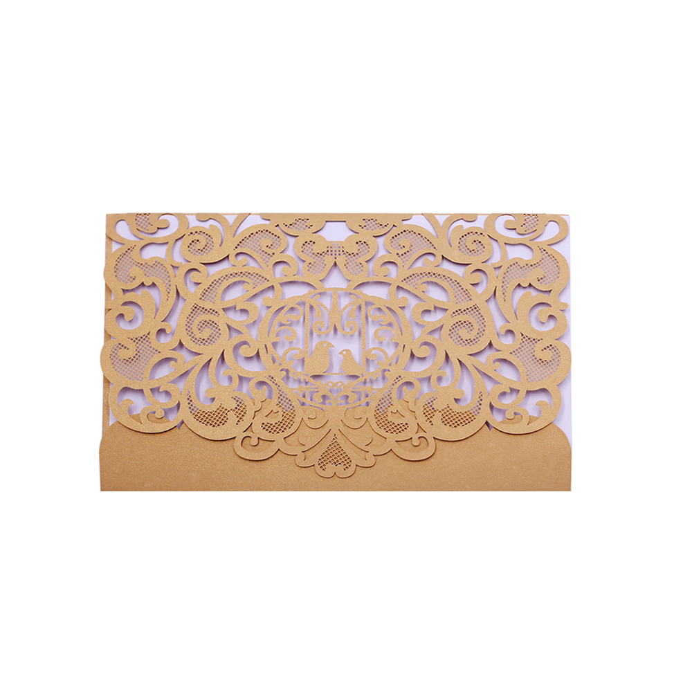 10pcs Pearl Paper Floral Wedding Invitation Card Sets with Blank Inner Sheets Blue/Gold Bird Pattern Wedding Cards Birthday Card: Gold / With inner sheets