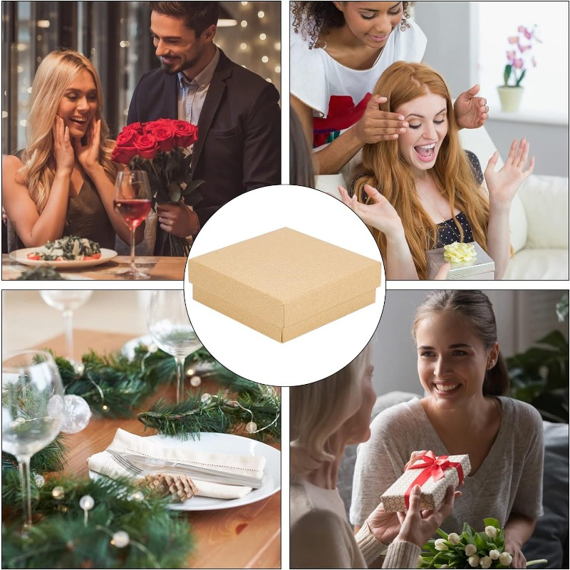 24 Stück Schmuckschatullen aus Pappe, 3,54 x 3,54 x 1,18, quadratische Kartons aus Papier, Kraftpapier, Geschenkverpackungsbox für Weihnachten