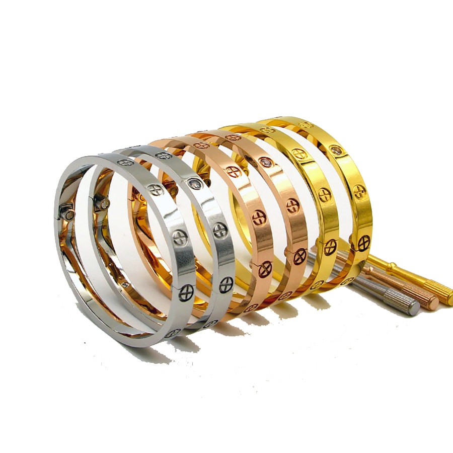 Titanium Steel Jewelry Screwdriver Screw Lovers bangles Femme Crystal Cuff Bracelet & Bangles For Women Men Pulseiras B0013