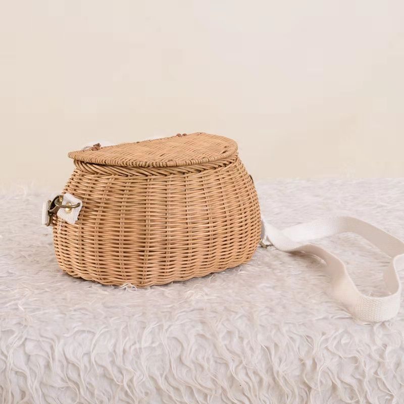 Rattan Bicycle Storage Basket Children Cute Picnic Basket Wicker Straw BackPack Multi-use Girls Kids Summer Beach Shoulder Bag