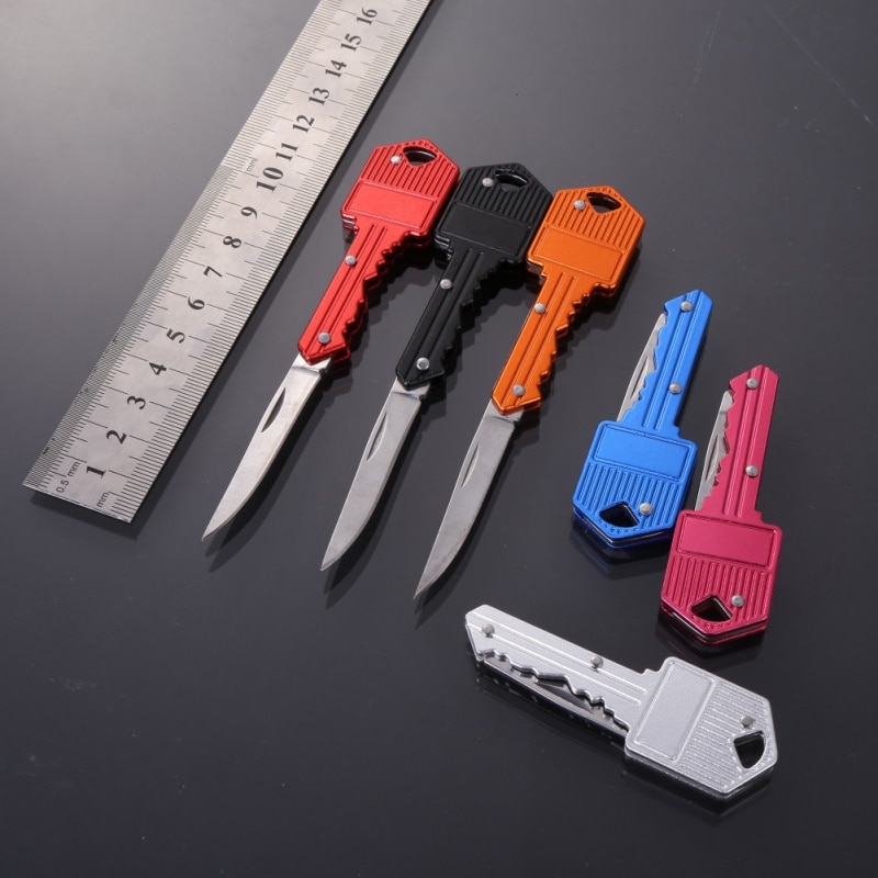 Mini Sleutel Mes Brief Camp Outdoor Sleutelhanger Ring Sleutelhanger Vouw Open Opener Pocket Pakket Overleven gadget Multi Tool Blade Doos kit