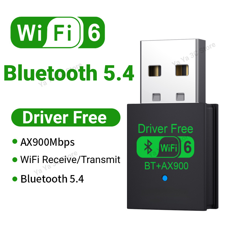 900Mbps WiFi USB Adapter 2 in 1 Bluetooth 5.4 Wifi 6 Network Card 2.4G/5Ghz WiFi Lan Receiver For PC/Laptop Win10/11 Driver Free: black