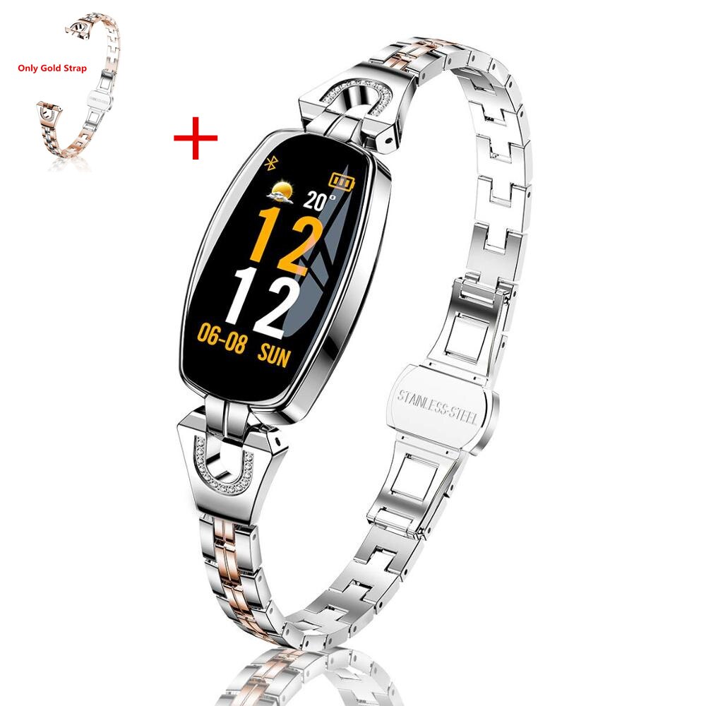 TMYIOYC H8 Intelligente Banda Delle Donne di Fitness Tracker 24-ore di Pressione Sanguigna Monitor di Frequenza Cardiaca Passo Intelligente Wristband Del Braccialetto per ragazza: SL add gold strap