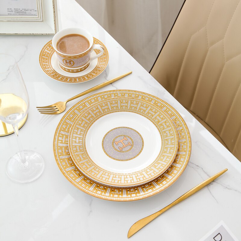 Dinner plates Tableware Ceramic Bone China Dinner Set Porcelain Dinnerware Serving Dish Dessert Home Decorative