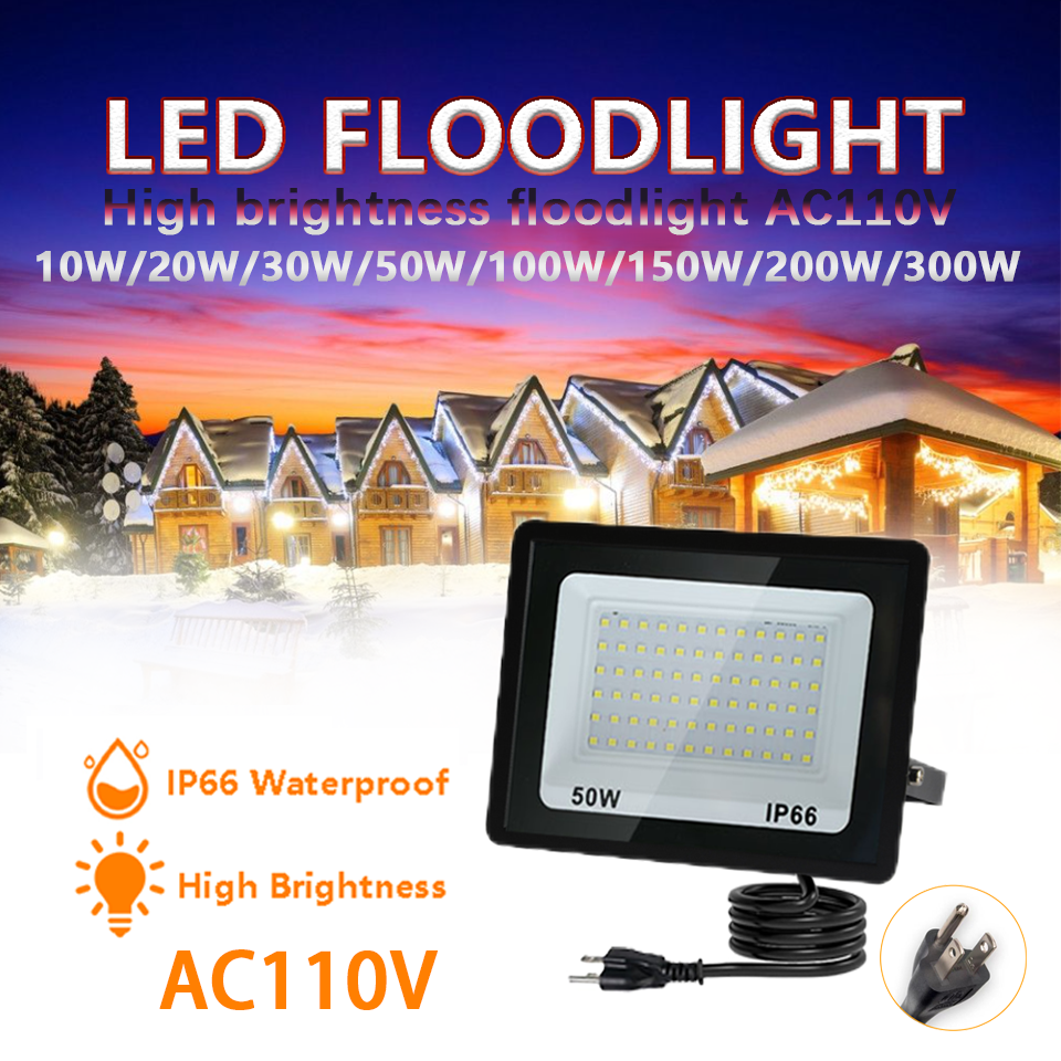 LED Schijnwerper Met Stekker Outdoor AC110V 10W 20W 30W 50W 100W Reflector spotlight Straat Licht Wandlampen Tuinverlichting Focus