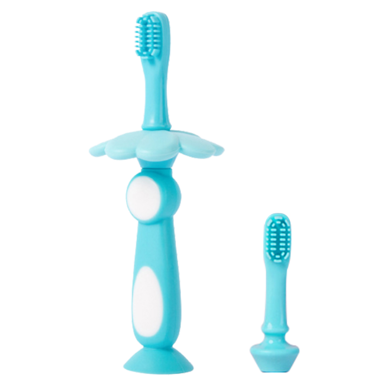 Qshare Baby Silizium Zahnbürste Mit Ersatz Pinsel Kopf Baby Artikel Kinder Infant Mundpflege Werkzeug Standable Kinder Zahn Pinsel: Blue