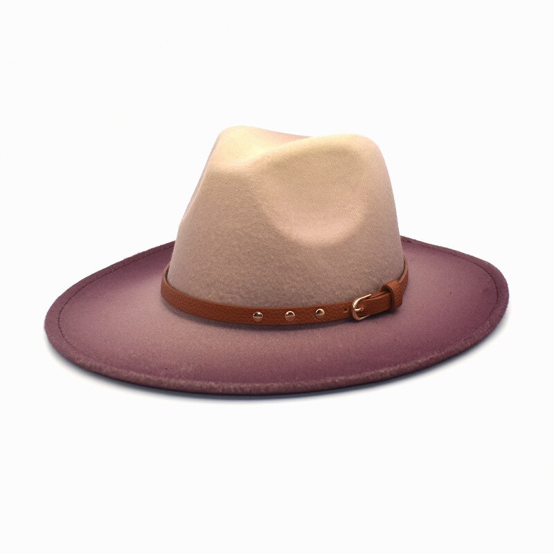 Sombrero de lana de Color degradado para mujer, sombrero Fedora para exteriores, otoño, invierno, cálido, sombrero, Jazz de Panamá: 3