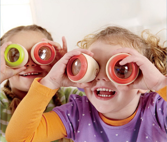 Lustige Holz Spielzeug Cartoon Frosch Augen Magie Kaleidoskop Biene Auge Wirkung Baby Polygonal Prisma um Beobachten außerhalb welt wissenschaft spielzeug