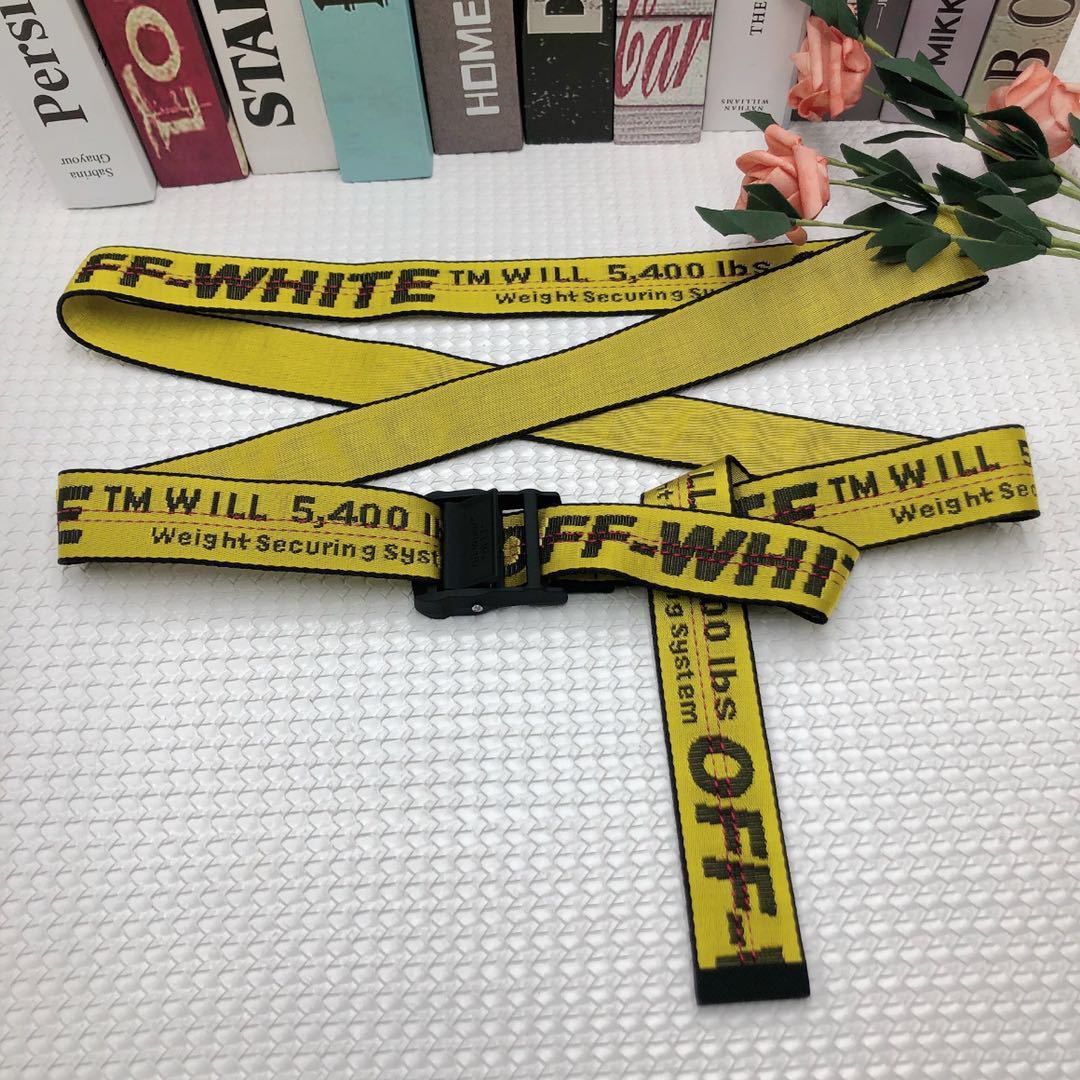 Off White-Trendy All-Match Prachtige Brief Geborduurde Extra Dikke Canvas Riem Zwart Gesp Gesp riem