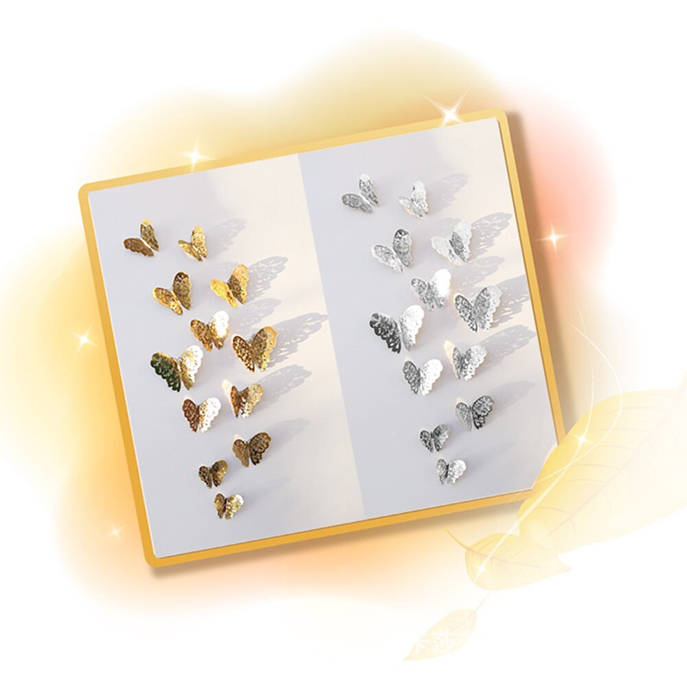 12pcs/set Hollow 3D Butterfly Wall Sticker for Wedding Decoration living room window Home Decor Gold silver Butterflies stickers