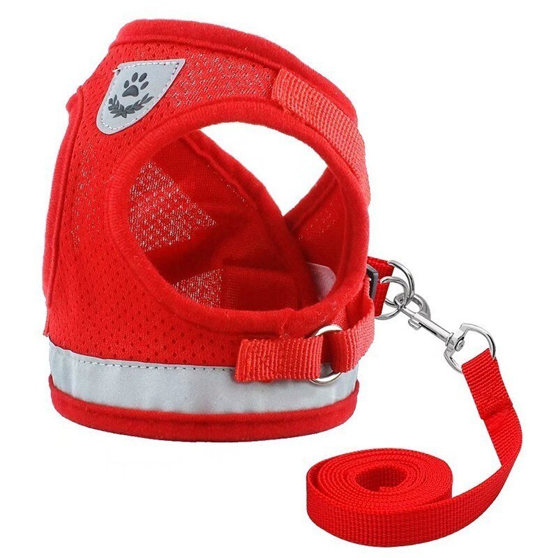 MESNUG Reflecterende Kleine Hond Harnas Chihuahua Vest Verstelbare Escape-proof Pet Puppy Harness Leash Set Kat 4 Kleuren: Rood / XL