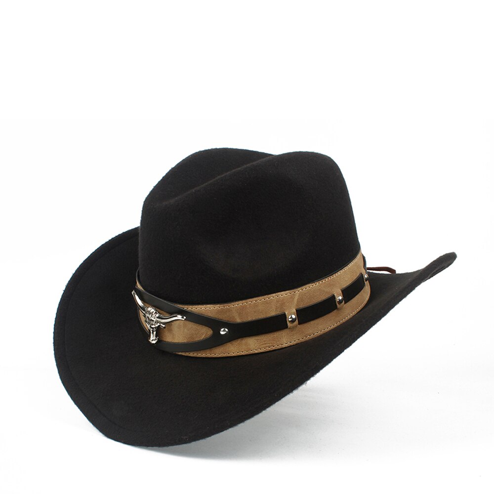 Chapeau Cowboy 100% Laine - Taille Ajustable S-XL, Bord Roulé, Multiple Couleurs