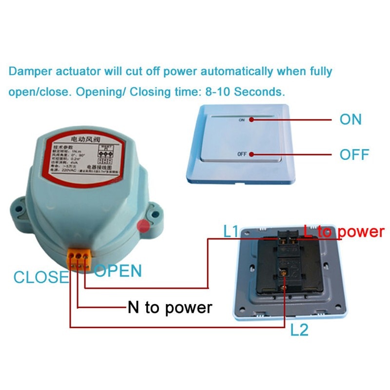 220v 24v 12v 110v aktuator for luftspjeldventil elektrisk luftkanal motorisert spjeldbryter for ventilasjonsrørventil