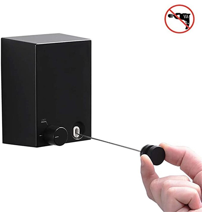 Tendedero oculto para balcón, sin perforaciones, alambre de acero de contracción, estantería para colgar ropa, línea de ropa extensible para interiores: Black