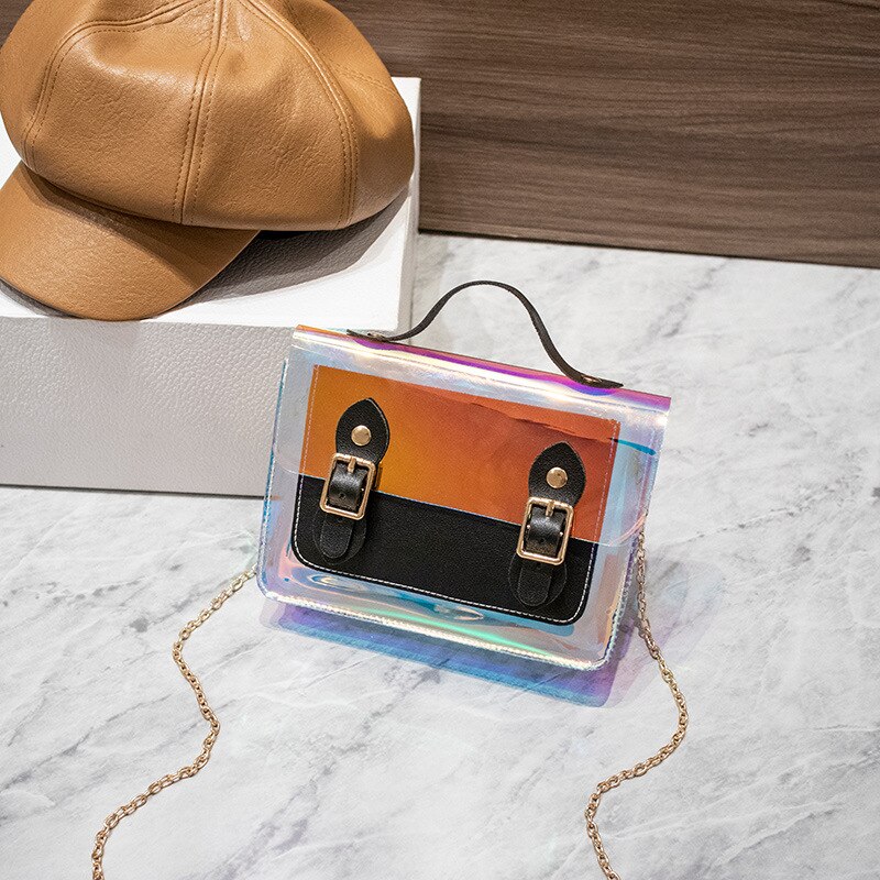 Ladies Shoulder Bag Double Buckle Sequined PVC Jelly Crossbody Square Bag Trendy Shoulder Diagonal Female Bag Summer Autumn: Black