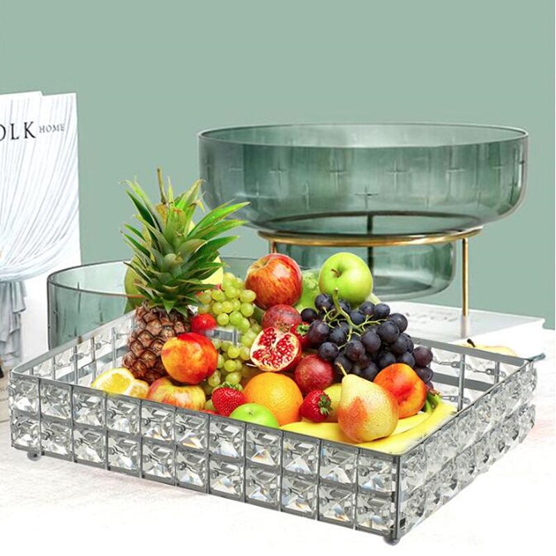 Vierkante Crystal Fruit Lade Bruiloft Desktop Decoratie Dessert Opslag Pallet Snacks Plaat Container