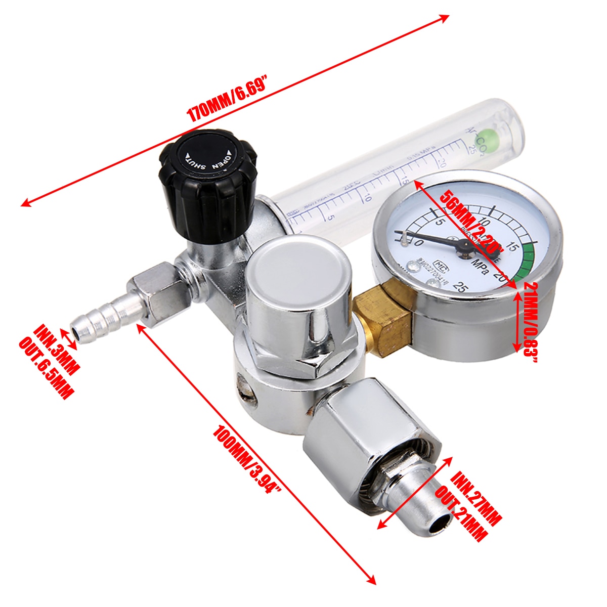 0-25Mpa Argon Regulator CO2 Mig Tig Flow Meter Gas Regulator Flowmeter Lassen Weld Gauge Argon Regulator Drukregelaar