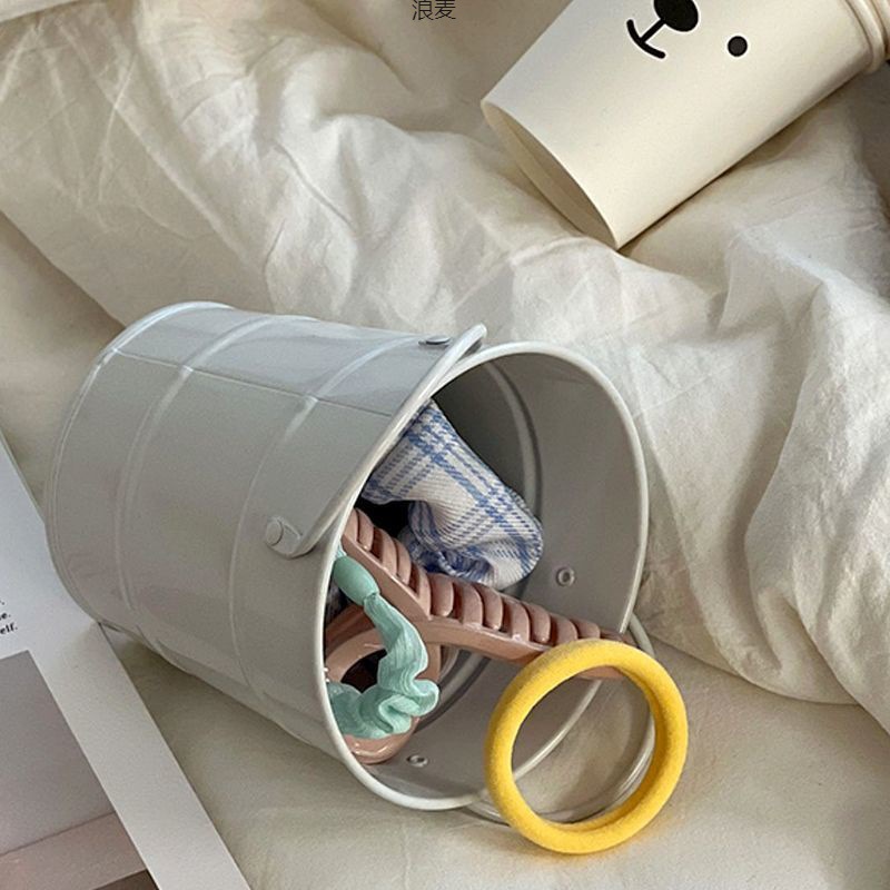 Iron Bucket Box Big Mouth Large Capacity Iron Pen Holder Desktop Flower Pot Arrangement Dormitory Miscellaneous Storage Box