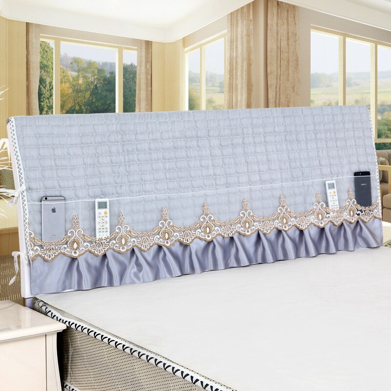 Effen leren bed met dikke, heldere hoofdsteun, kanten hoofdbordhoes voor bedovertrek maat 120/150/180/200/220 x 60cm: Half pak grijs / 1 pc nachtkastjes