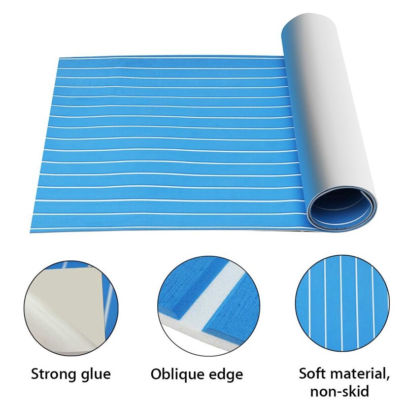 Feuille de teck en mousse EVA auto-adhésive 240X60cm Yacht tapis de sol en mousse synthétique bleu avec ligne blanche