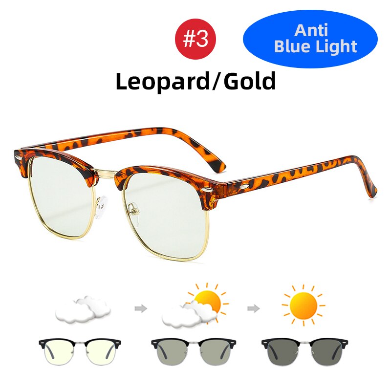 Klassiske fargede linser som blokkerer blå lysbriller menn fargeskiftende datamaskinspill firkantede anti-bluelight kvinner briller: 3 leoparder (etui)