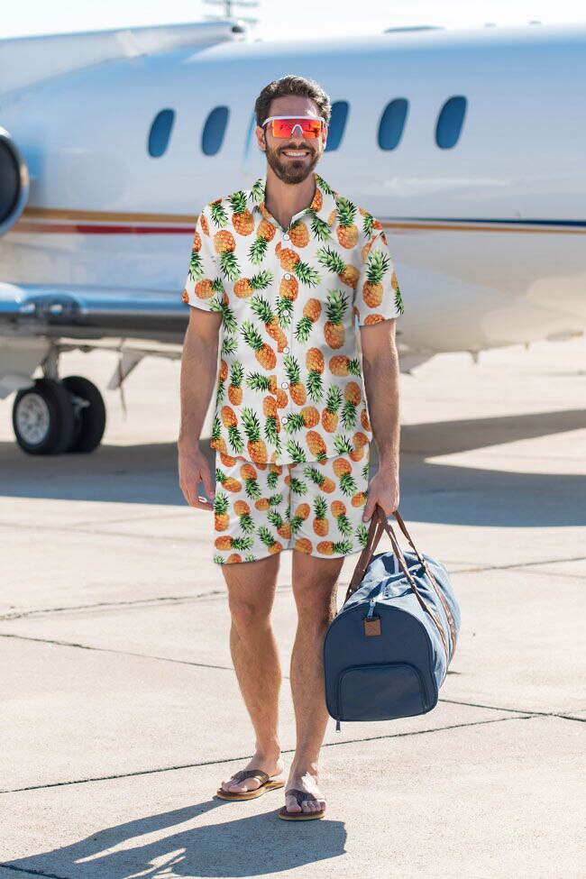 Hawaii skjorter med blomsterprint til mænd+shorts sæt kortærmede skjorter til mænd afslappet tøjsæt til mænd træningsdragt plus str.
