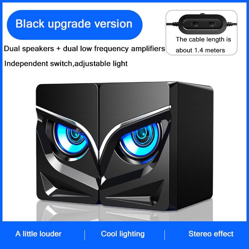 Computer Speakers USB Powered 1.4m Wired 1 Pair Bass Diaphragm Speakers for Laptop Desktop Phone 3W*2 Powerful Loudspeaker: Black