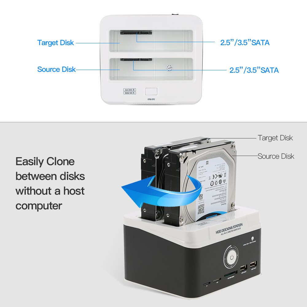 2.5 ''/3.5'' Usb 3.0 Naar Sata Externe Hdd Docking Station Multifunctionele Dual-Bay Hard disk Base Docking Station Harde Behuizing