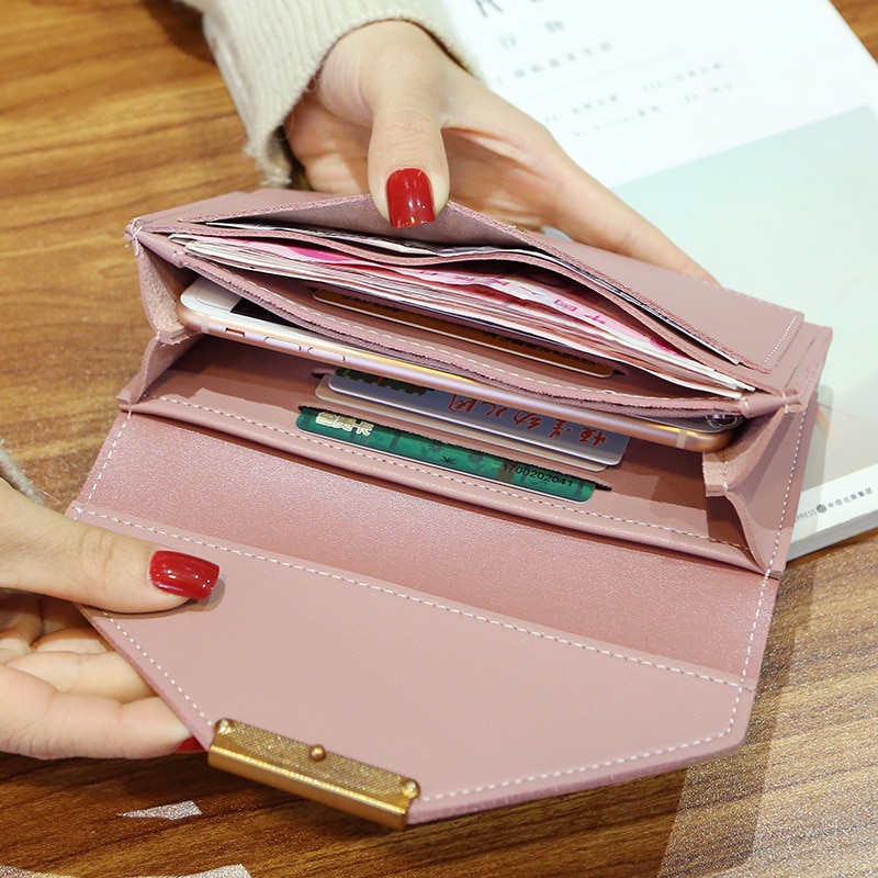 nouvelle femmes portefeuilles en cuir moraillon portefeuille femmes longue sac à main pochette femmes dame portefeuille Cartera Mujer