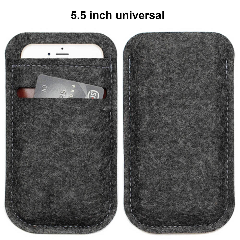 Universal Wool Felt Case Bag For 4.7 5.5 inch Mobile Phone Case Wallet Bag Card Slot Pouch Cover for iPhone 6 7 8 Plus Samsung: 5.5 inch-deep grey