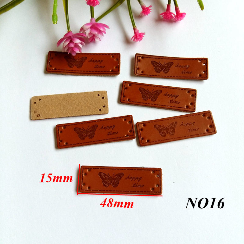 10pcs PU Leather Labels Handmade garment Labels 15MM*50MM for Crafts Brown Handicraft Sewing label: NO16