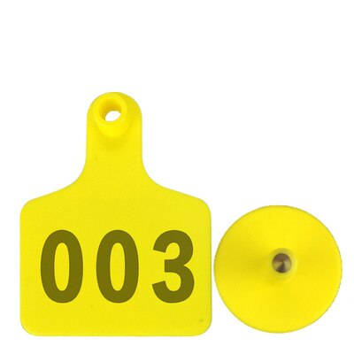 100Pcs Farm Animal Oormerken Nummer 001-500 Koe Vee Identificatiekaart Tpu Oor Tag Borden Met Woorden oorbellen: Yellow / 001a100
