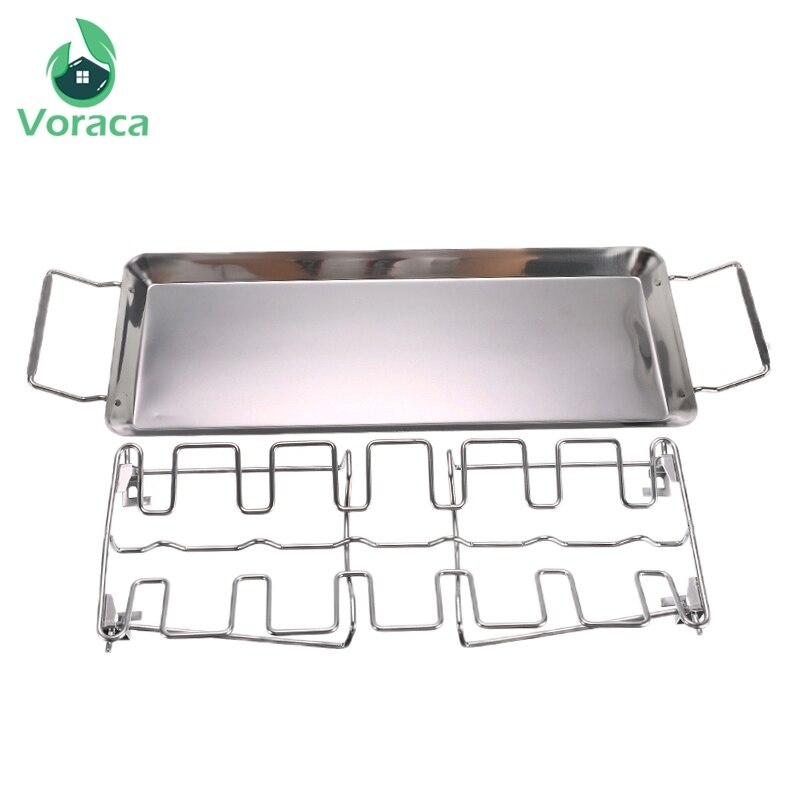 Estante de patas de pollo asado de acero inoxidable plegable con bandeja para barbacoa Picnic Camping ahorro de espacio herramientas de cocina Accesorios