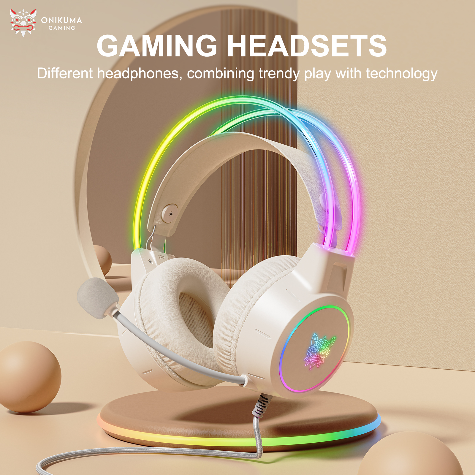ONIKUMA X15 Pro Over-Ear-Kopfhörer, Gaming-Headset, kabelgebundene Kopfhörer mit Unterdrückung, rosa Katzenohren, RGB-Licht mit Mikrofon für PC PS4