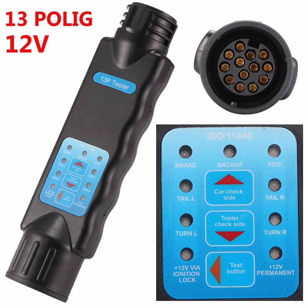 13-Pin European Truck Trailer Portable Plug Socket Tester Car Circuit Tester Lighting Board Wiring Circuit Light Test Tool