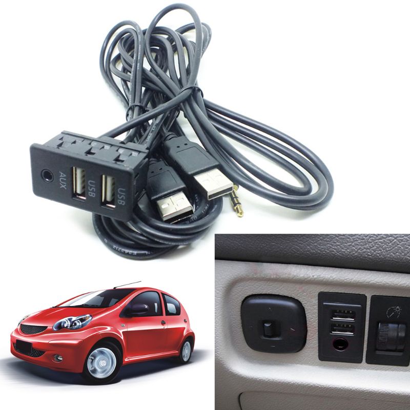 1.5M Car Dash Flush Mount AUX USB Port Panel Dual USB Extension Cable Adapter G6KC