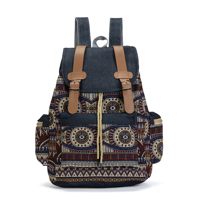 Nueva mochila Vintage de lona de para mujer, mochilas étnicas, mochilas bohemias, mochila escolar Rugzak, mochila: Azul cielo