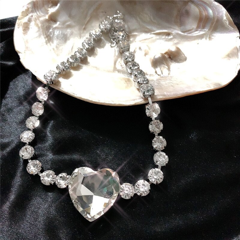 HUANZHI Neue Trend Hüfte hüpfen Metall Kette Zirkon Liebe Halsband Halskette für Frauen Und Mann Party Heißer Schmuck
