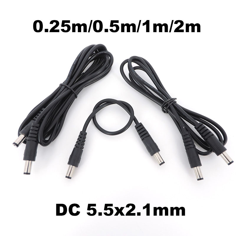 12V DC Male To Male plug Power supply Connector Extension cable Plug 5.5 x 2.1mm CCTV camera Adapter Cords 0.5m/1M/2M