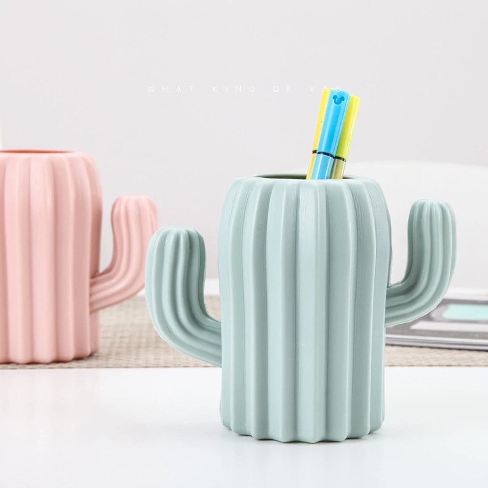 Plastic Pen Holder Box Desktop Office Stationery Pencil Container Case Office Stationery Supplies #T2P: Light Green